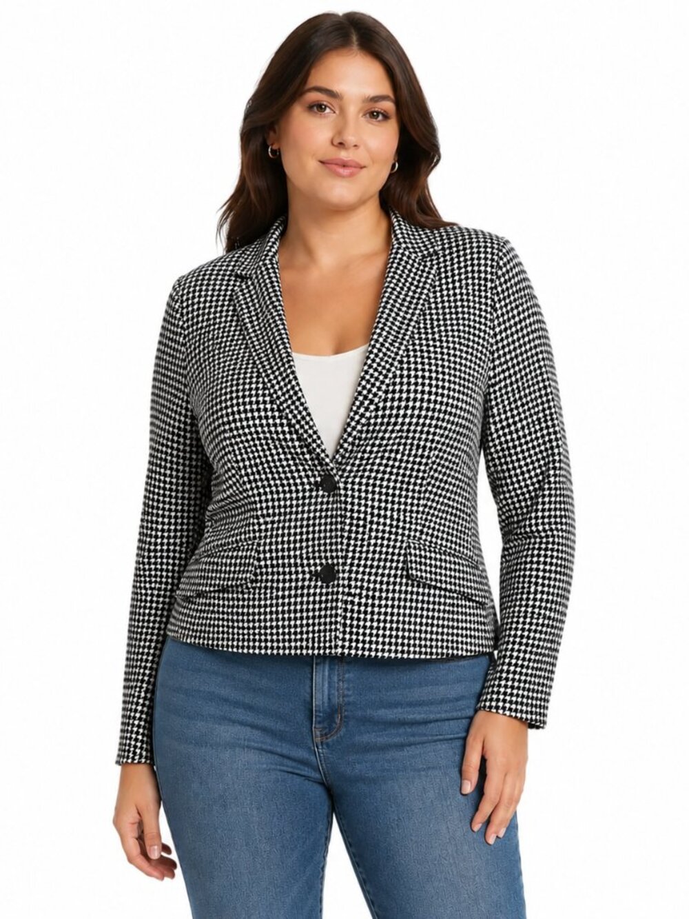 Charter Club Women's Wool Blend Houndstooth Business Wear Jacket Blazer